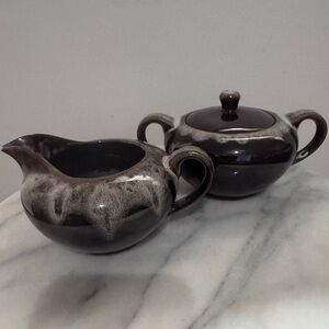 Dark Brown Ceramic Sugar and Creamer Set